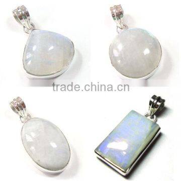 925 Sterling Silver Rainbow Moonstone Semi Precious Gemsotne Pendant