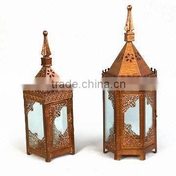 Metal lantern pagoda shape with rusty finishing