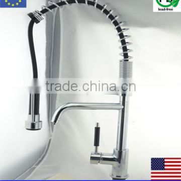 Lead Free brass Single Handle Pull down Kitchen Faucet double outlet cold and hot