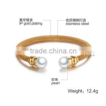 Most Adaptive Present During The Valentine's Day IP Plating 316L Stainless Steel Pearl Cuff Bracelet For Women