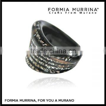 Black Silver Foil Lampwork Murano Glass Finger Rings
