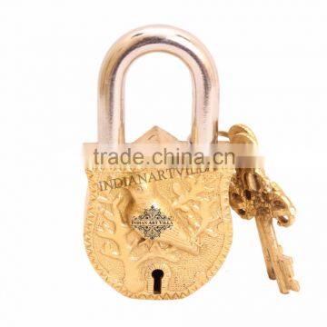 IndainArtVilla Handmade Old Vintage Style Antique Sparrow Bird Design Security Lock with 2 Keys for Home Temple Office Home Deco