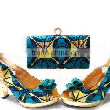 Ankara wax print shoes and bag set/ankara wax shoes with bag high quality 2016