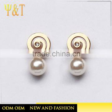 Fashion costume jewelry gold plated stainless steel stud pearl earrings wholesale