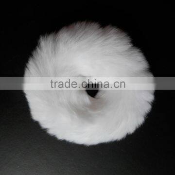 natural white genuine rex rabbit fur covered elastic ponytail tie, no dyeing
