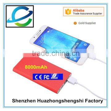 Ultra Slim Portable High Capacity LED External Tablet PC Rohs Power Bank 8000 Mah