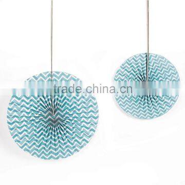 YiWu PartySupplier Hanging Ceiling PAPER Party Decoration Turquoise White CHEVRON Hanging FANS Buffet DECORATION Wedding Birth