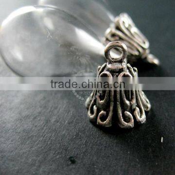 20x30mm Vintage Style Antiqued Silver Flower Cap Bail Wish Vial Drop Glass Bottle Pendant DIY Supplies 1830060