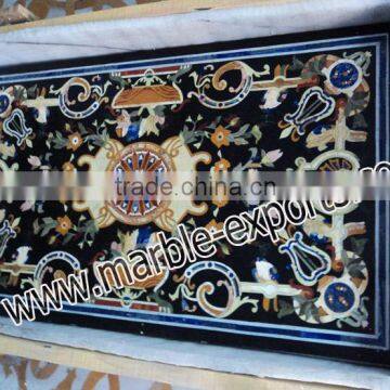 Rectangle Table Top Stone Marble Inlaid Pietre Dure Dining Table Top, Center Table Top Black k