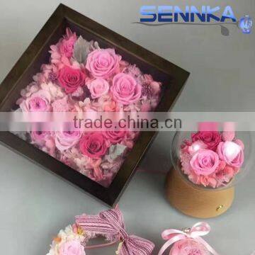 cheap home decoration Preserved Flower Photo Frame including pink rose, hydrangea,leaves,and rice flower