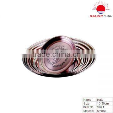 stainless steel round tray with antique brass surface/metal fruit tray/stainless steel fruit tray