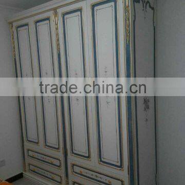 Sky Blue With Gold Trim Children Dresser Table and Mirror Set, Elegant Bedroom Furniture With Hand Painting photo-4