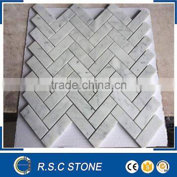 Herringbone shape carrara marble mosaic