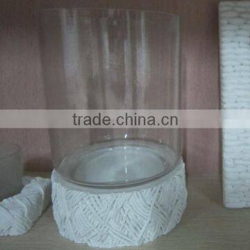 Decorative Sweater Design Fake Stone Tea Candle Holder With Cylinder Glass photo-4