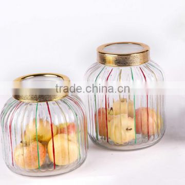 round glass storage jar with handdrawing