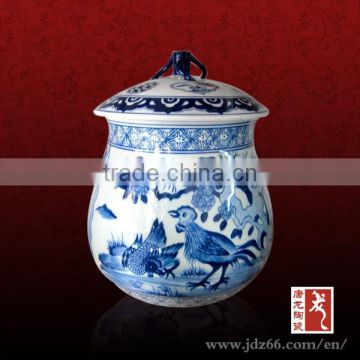 Ancient style high quality blue and white porcelain foood storage container for good sale