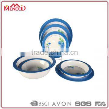 Western household ware modern kitchen used plastic floral printed dinner set melamine plates and bowls