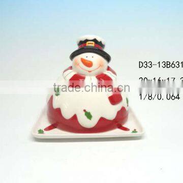 Snowman shaped ceramic butter plate for sale