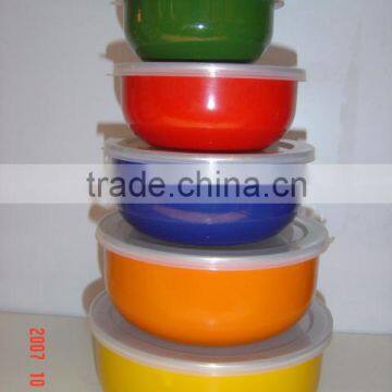 Dark Color Enamel Storage Bowl With PP Lid Food Container photo-2