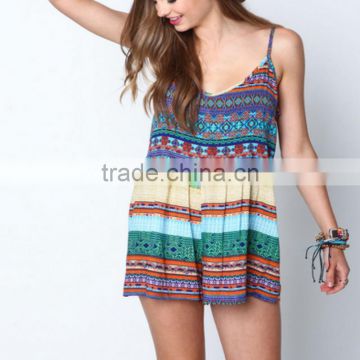 Spaghetti strap U-neck Indie Festival Print Romper Sexy Casual Jumpsuit