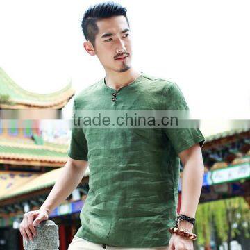 High quality Hemp cotton New Men Short sleeve T-shirts button