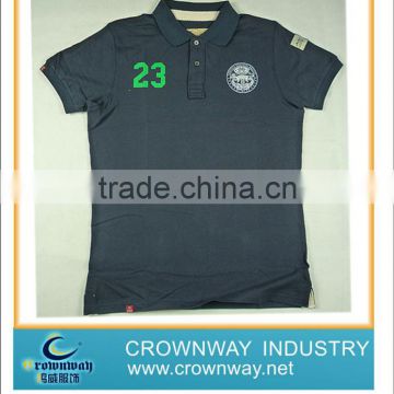 2013 new men dark blue crack printing short sleeve polo shirt with rib collar and cuffs