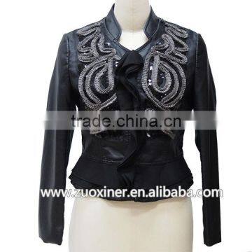 2104 fashion design lacework woven pu washed leather jackets