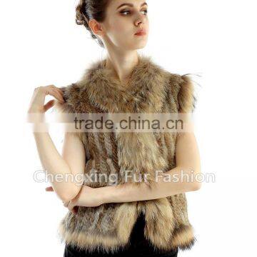 CX-G-B-21D Raccoon Fur Trim Natural Genuine Rabbit Fur Women Fur Vest photo-6