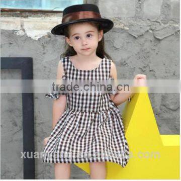 2017 Kids Summer Clothes off Shoulder Plaid Baby Dress Wholesale Western Style Girl Child Dress photo-4