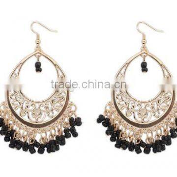 Boho Seed Bead Tassel Hoop Earrings Hollow Out Teardrop Earring Bohemian Dangle Earring photo-4