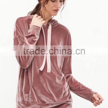 MGOO Oversized Women Pink Drop Shoulder Zip Slit Side Velvet Hoodie With Drawstrings Plain Pullover photo-3