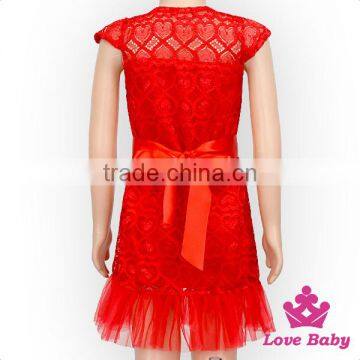 New Model Baby&Girls Plain Red Floral Pattern Lace Fabric Little Girl Wedding Dress