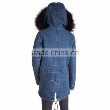 Myfur Genuine Raccoon Fur Trimmed Hood Ladies Jeans Parka Factory Wholesale photo-4