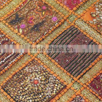 Orange Kundan Decorative Pillow Big Floor Indian Decorative Bedding Pillow 24in photo-5