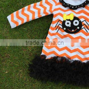 2015 Kids Halloween Dress Kids Boutique Dress Girls Spider Dress Orange Chervon Dress With Necklace and Headband photo-2