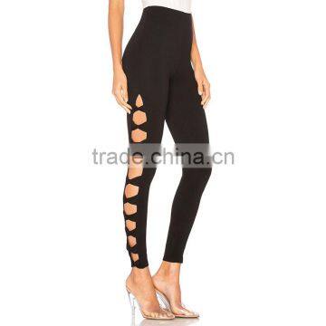 High Waisted Cut Out Design Fashion Ladies Distressed Workout Leggings photo-2
