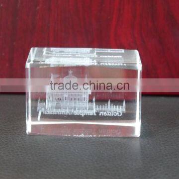 3D Laser Engraved Indian Golden Temple Cube Religious Crystal Souvenirs Crystal Gifts