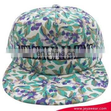 Customize digital printing overall snapback cap floral style baseball cap with puff embroidery