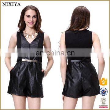 New Model Black Jumpsuit Lady Short Pants Fashion With Belt