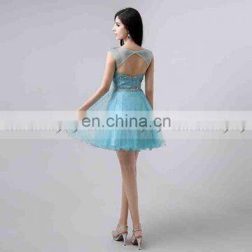 Wholesale Cap Sleeve Open Back Crystal Beaded Short Cocktail Dress Party Dresses AJ032 photo-5