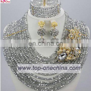 2016Wedding jewelry set silver color \African bead necklace for bridal\Handmade jewelry for lady