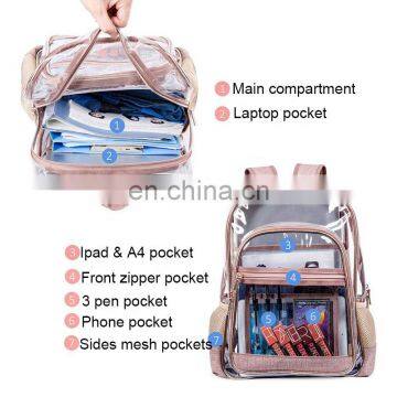 2019 Fashion Lady Girl Large Capacity Pink Clear Transparent PVC Backpack School Bag Rucksack photo-6