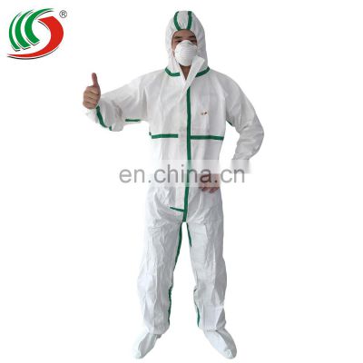 Disposable Microporous Film Polypropylene White Work Coverall with Reflective Tape