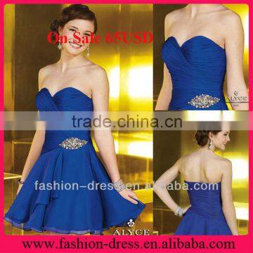 Hot Sale Sweetheart Beaded Pleated Chiffon Discount Cheap Royal Blue Short Cocktail Prom Dress