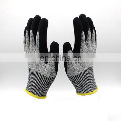 Durable Power Grip Sandy Nitrile Palm Coated HPPE Cut Protective Safety Work Slicer Gloves