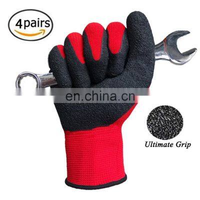 Non Slip Coating Red Nylon Knit Rubber Palm Coated Crinkle Latex Protection Safety Work Gloves