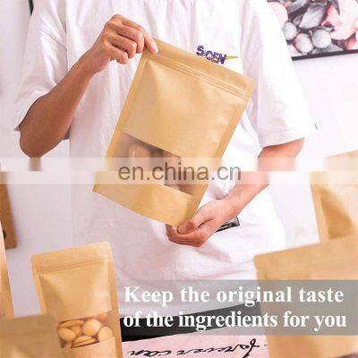 Factory Price Custom Printing Resealable Zip Lock Bag Kraft Stand up Pouch Side Gusset Coffee/Tea Bag Packaging With Window