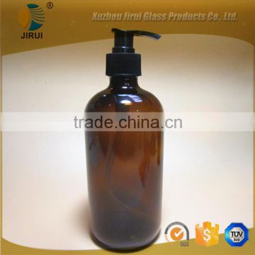 16oz amber boston glass bottle with plastic pump sprayer