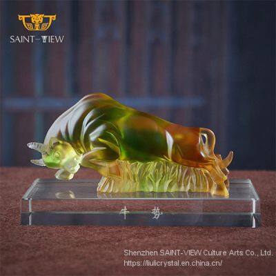 LiuLi Glass Lost-Wax Art Crystal Feng Shui Decoration - Pig Statue Chinese New Year Gift