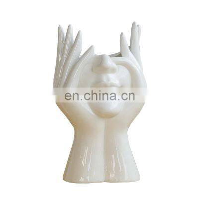 Nordic Style Body Art Ceramic Vase Ornaments Handicraft Human Face Vase Living Room Flower Vase